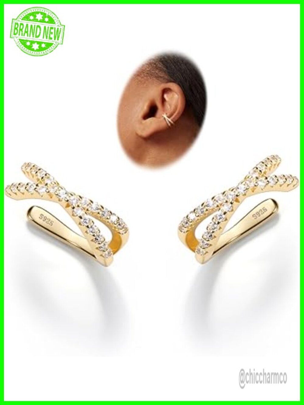 2Pcs Adjustable Sterling Silver Ear Cuffs Non Piercing Clip On Cartilage Helix